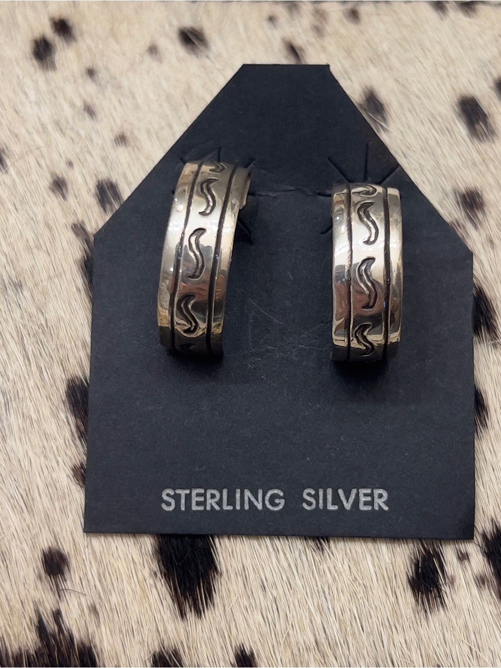 Native Sterling Silver stamped Hoop Earrings - Silver
